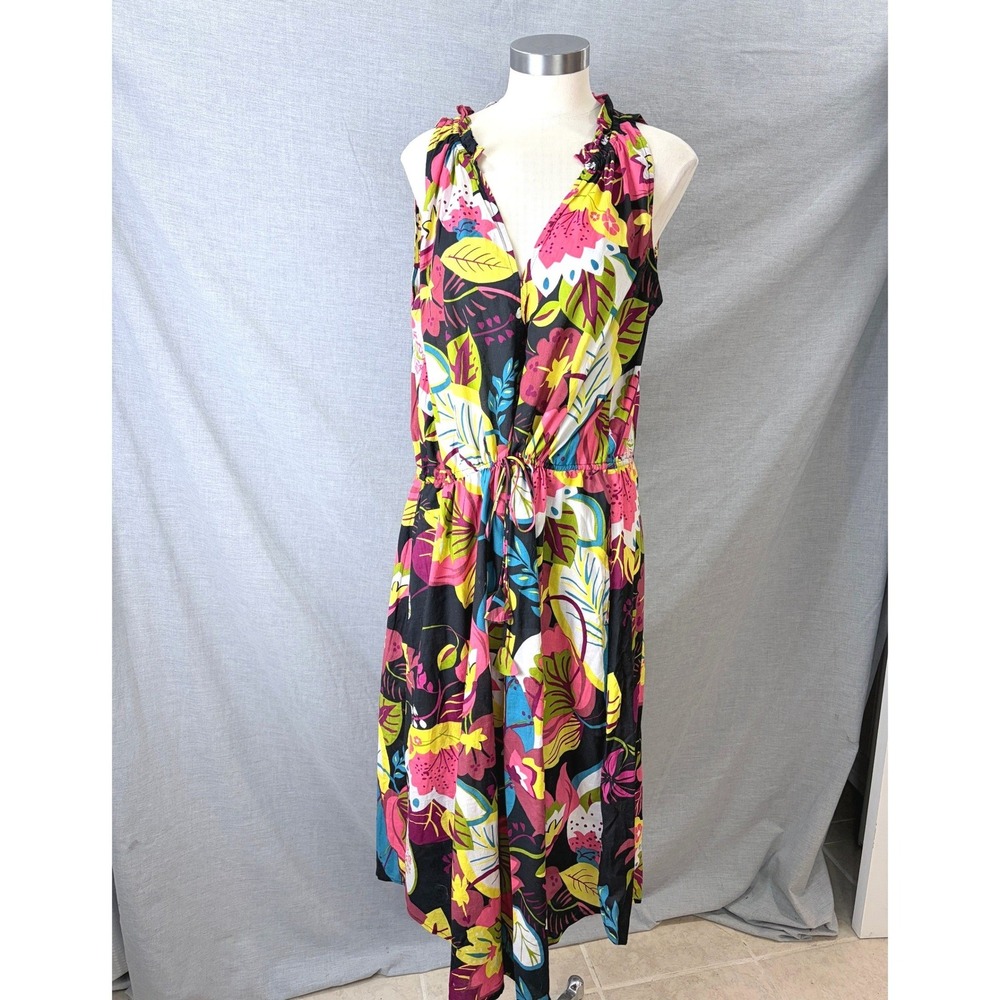 Velvet by Graham & Spencer Women Floral Cotton Midi Dress Tropical Black Large